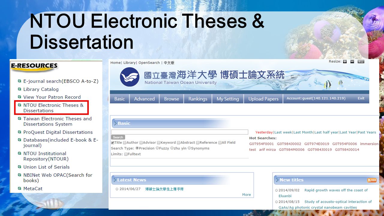 The electronic theses and dissertation database